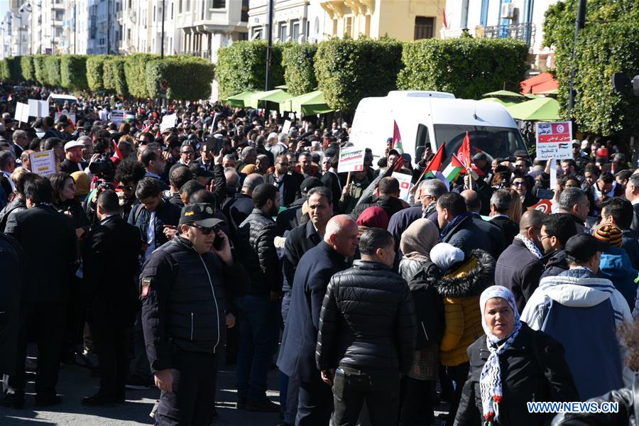 Hundreds Of Tunisians Rally In Protest Against U.S. Mideast Peace Plan