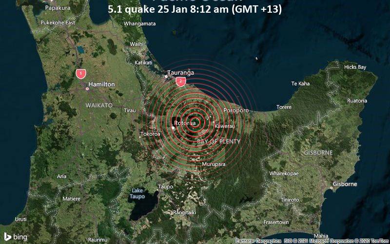Magnitude 5.1 Earthquake Just Reported 22 Km Northeast Of Rotorua, New Zealand