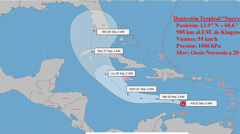 Tropical depression number 9 forms at the Caribbean Sea