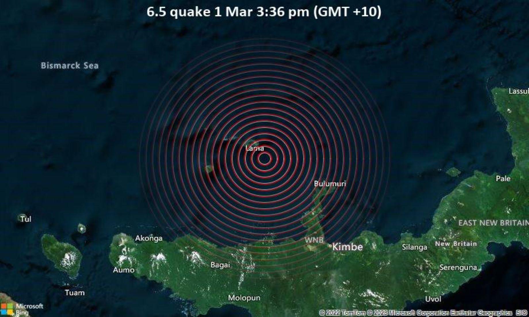 6.5-Magnitude Quake Hit 104 Km NW Of Kimbe, Papua New Guinea