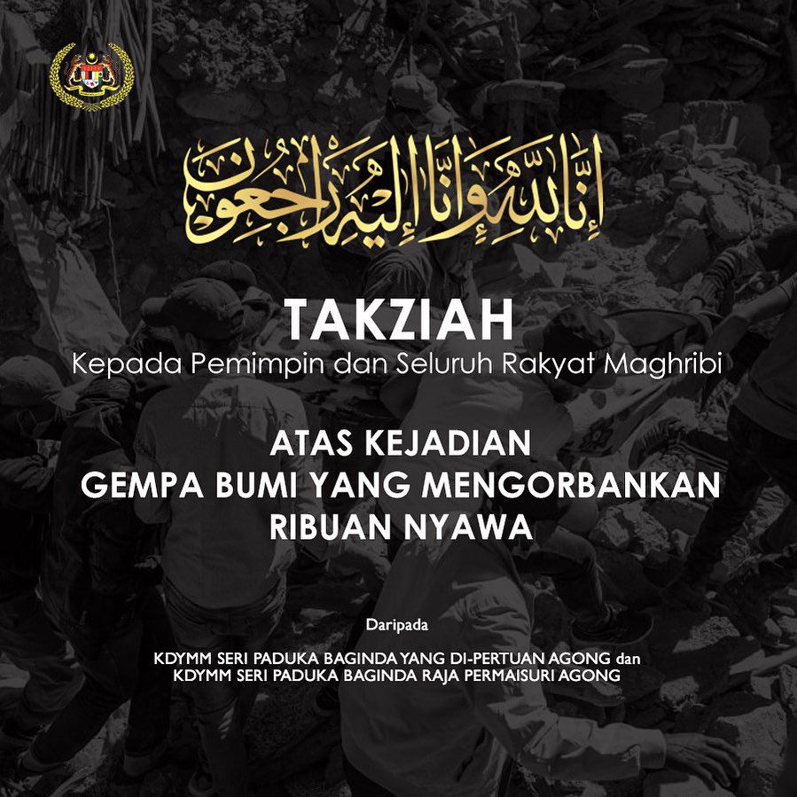 Earthquake: Malaysian King, Queen convey condolences to King, people of Morocco