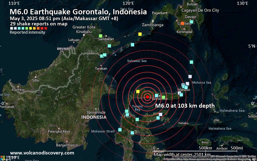6.0-Magnitude Earthquake Struck Indonesia’s Gorontalo Province, No Tsunami Threat