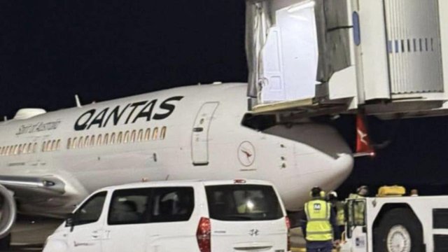 Qantas Plane Damaged In Jet Bridge Collision At Brisbane Airport