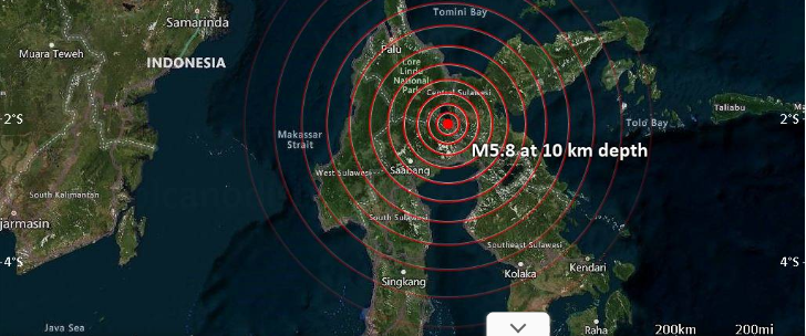 5.8-Magnitude Quake Hits 15 Km North Of Poso, Indonesia: USGS