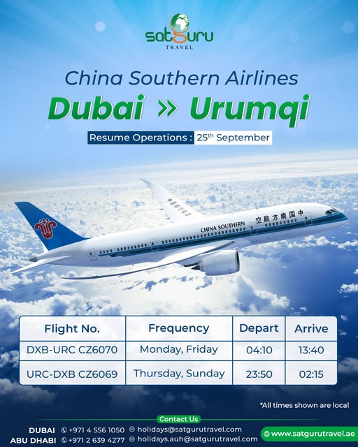 China Southern Airlines Resumes Urumqi-Dubai Direct Flight