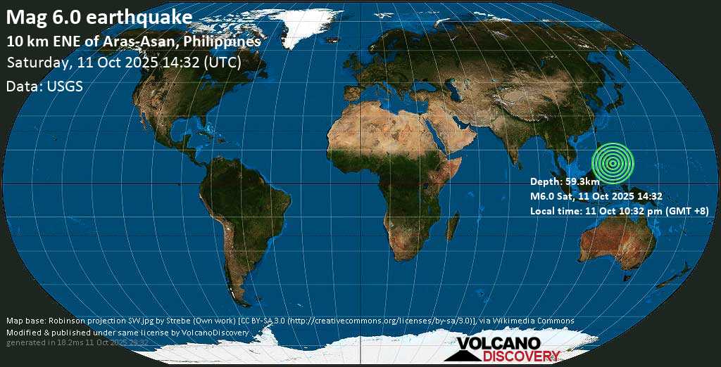6.0-Magnitude Quake Hits 10 Km ENE Of Aras-Asan, Philippines – USGS